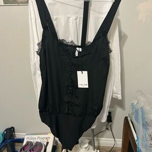 Black Lace-Trim Bodysuit Women's Top